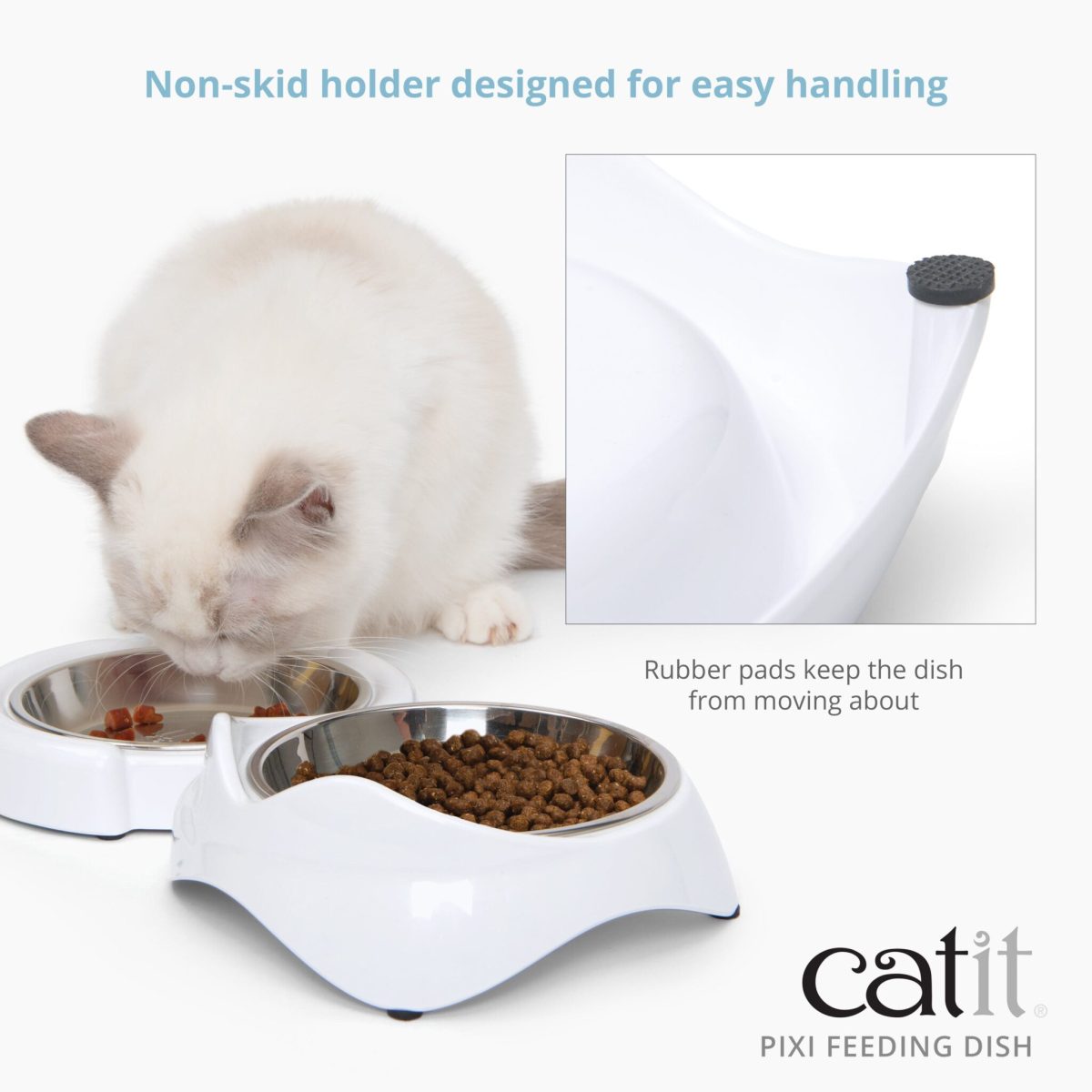 Catit PIXI Double Feeding Dish Whisker Stress Free Food & Water Cat Bowl - Image 2