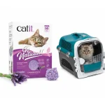 cat litter and cabrio carrier