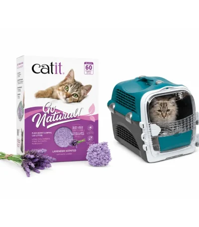 cat litter and cabrio carrier