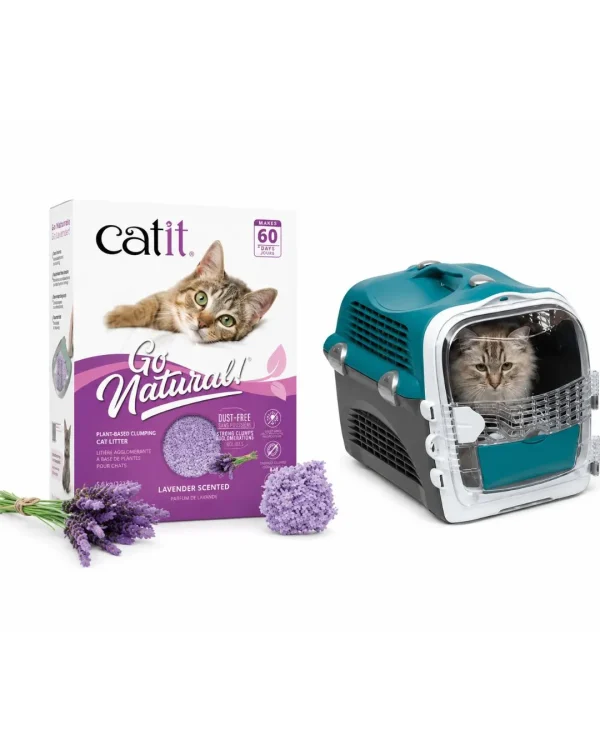 cat litter and cabrio carrier